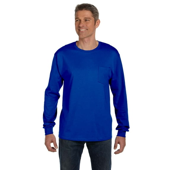 Hanes Men's 6.1 oz. Tagless Long-Sleeve Pocket T-Shirt - 5596