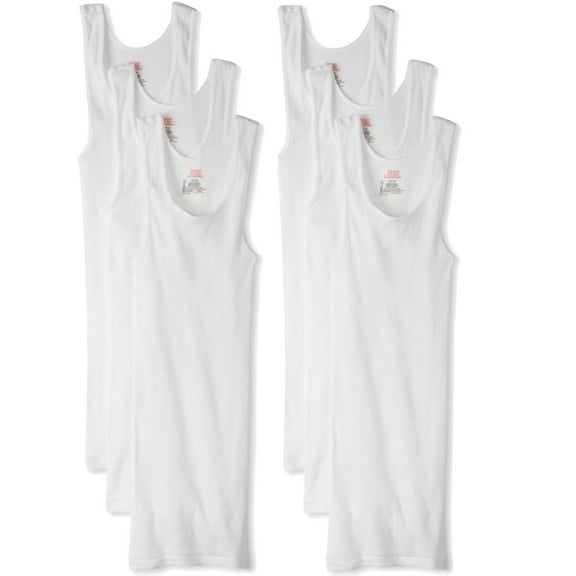 Hanes Men's 6 Pack A-Shirts Classic Tagless Tanks - White - Small