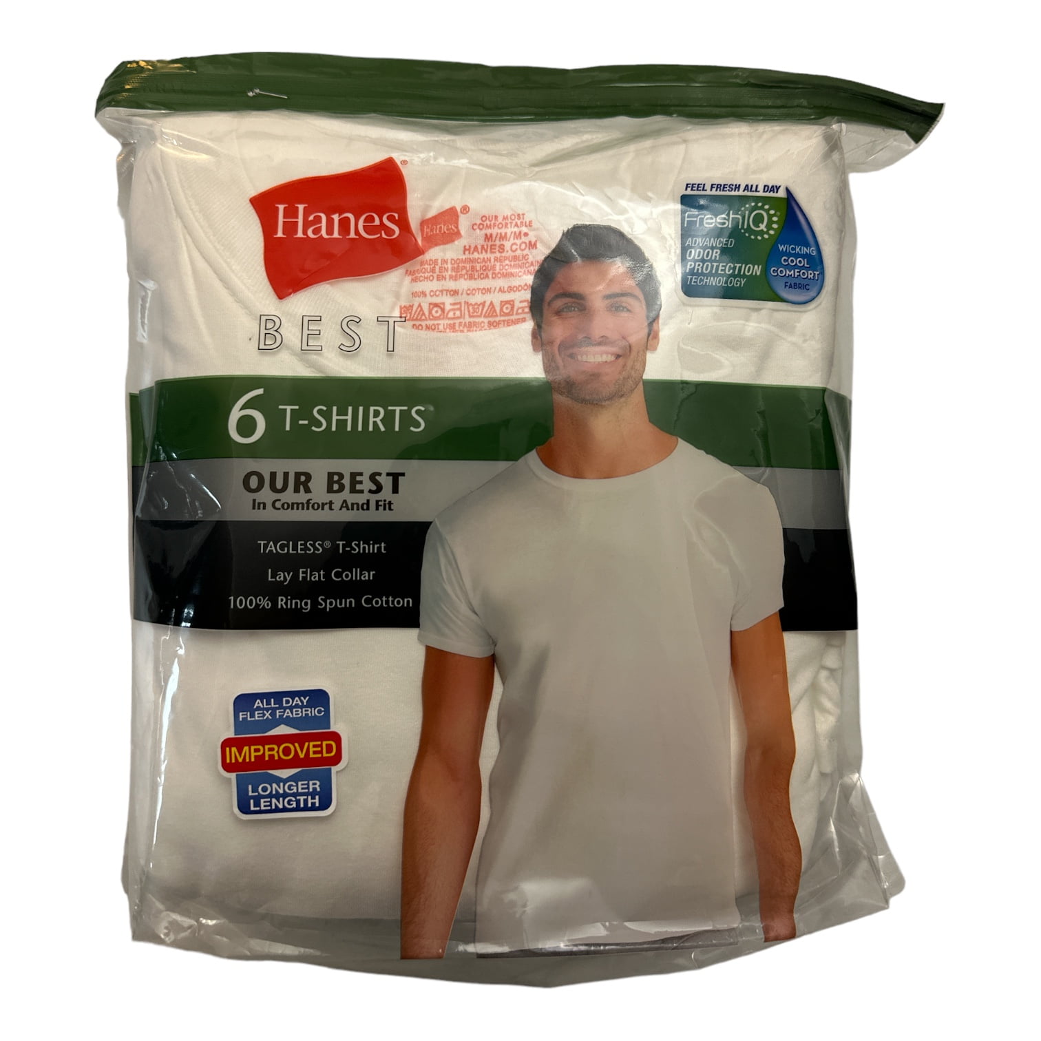 Hanes Men's 6-Pack Best Tagless Ring Spun Cotton Crewneck Short Sleeve ...