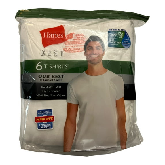 Hanes Men's 6-Pack Best Tagless Ring Spun Cotton Crewneck Short Sleeve T-Shirts (White, XL)