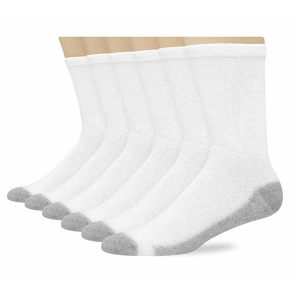 Hanes Men's 6-Pack FreshIQ Cushion Crew Socks: White, (Shoe Size: 6-12 / Sock Size: 10-13) (Fresh IQ Advanced Odor Protection Technology, Extra-Thick + Reinforced Cushioning: 184/6, 185/6, 184V12)