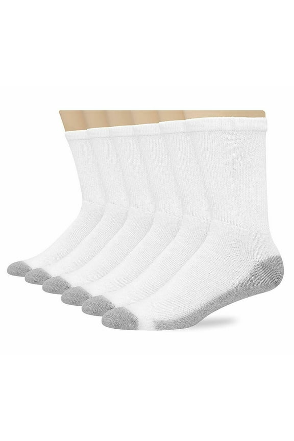 Men's 6-Pack FreshIQ Cushion Crew Socks: White, (Shoe Size: 6-12 / Sock Size: 10-13) (Fresh IQ Advanced Odor Protection Technology, Extra-Thick + Reinforced Cushioning: 184/6, 185/6, 184V12)