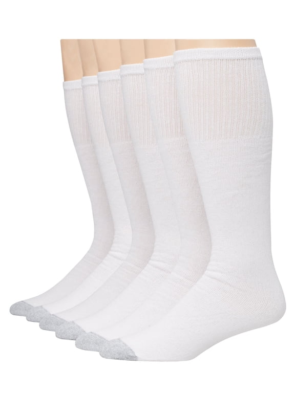 Double Tough Men's Over-the-Calf Tube Socks, Odor Protection, 6 Pairs White 6-12