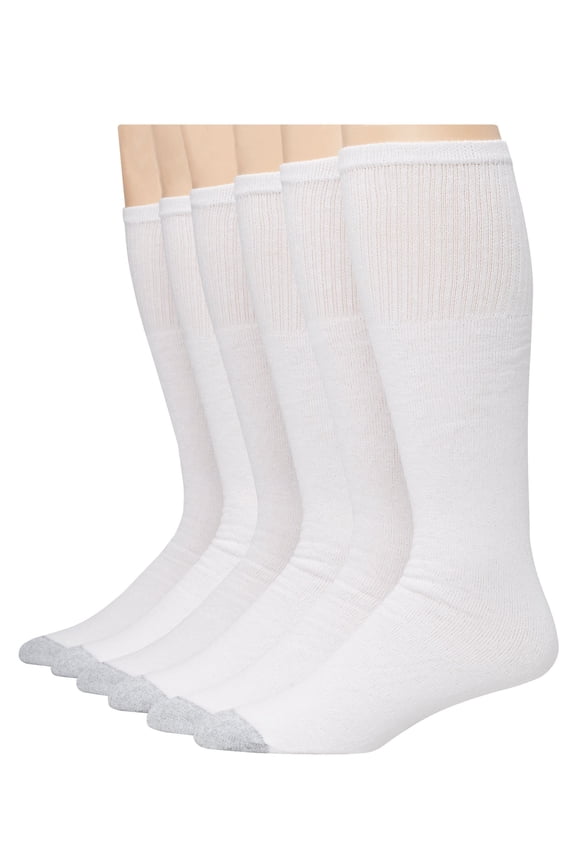 Double Tough Men's Over-the-Calf Tube Socks, Odor Protection, 6 Pairs White 6-12