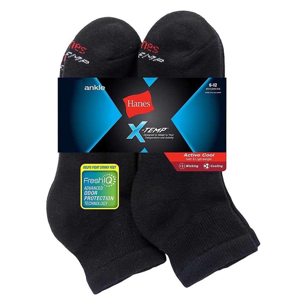 Hanes Premium Men's Cool Comfort Ankle Socks in Black, 6-12- 10pk 