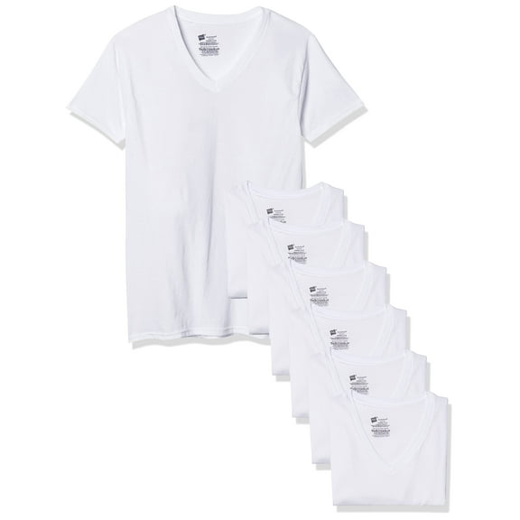 Hanes Men's 7 Pack ComfortSoft Tagless V-Neck T-Shirt (Bonus Pack) (Large (42-44), White)