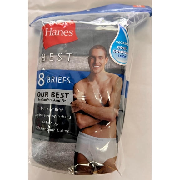 Hanes Men's 8-Pack Best Comfort & Fit Tagless Flex Waistband No Ride Up Briefs Size M (Black, Grey)