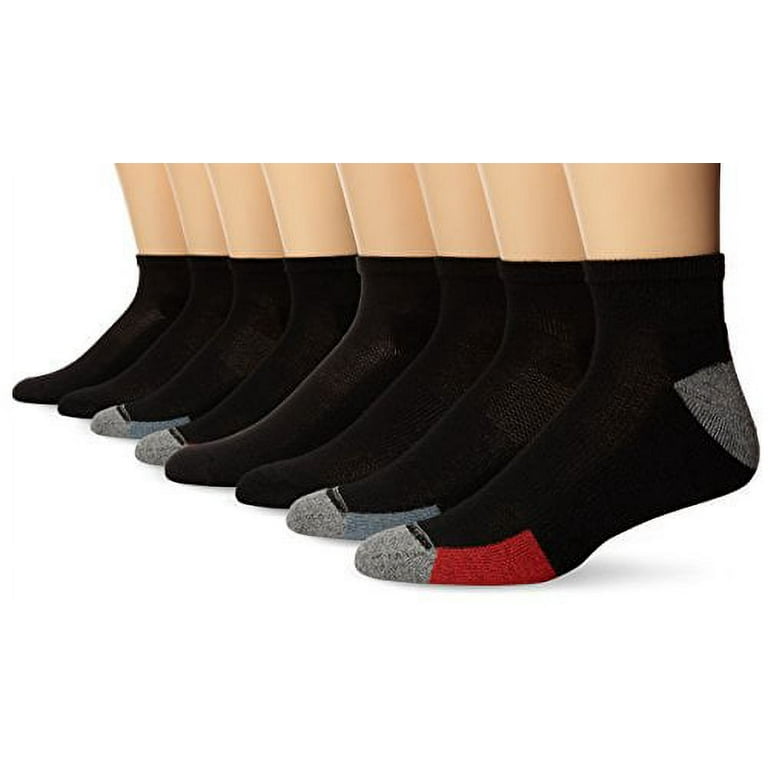 Hanes Men's 8 Pack X-Temp Arch Ankle Socks, Black/Red, 10-13/Shoe