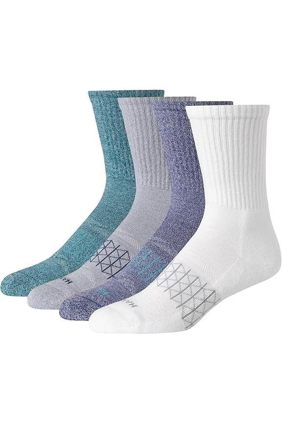 Men's Absolute Active Cushioned Crew, Moisture Wicking Socks, Seamless Toe, 4-Pack Size: 6-12