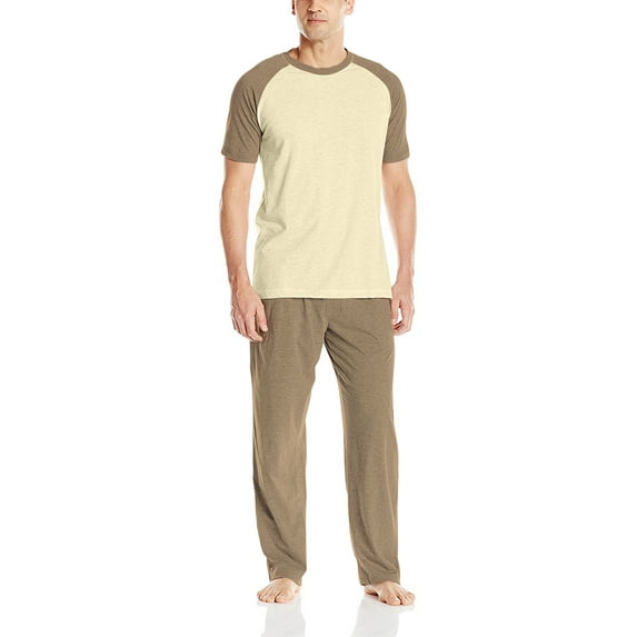 Hanes Men's Adult X-Temp Short Sleeve Cotton Raglan Shirt and Pants Pajamas Pjs Sleepwear Lounge Set - Coffee Heather (2X-Large)
