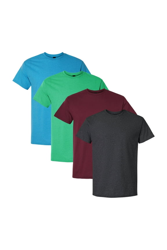 Men's Authentic Short Sleeve T-Shirt, Assorted Crewneck T-Shirt 100% Cotton Jersey Bulk Tee Shirt, Mix Tees (Dark+Bright Color 4 Pack, L)