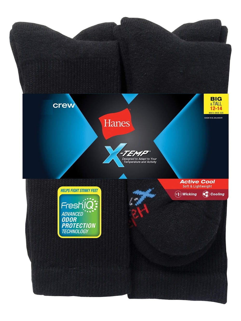 Hanes Men's 'BIGTALL' 18Pack XTemp Comfort Cool Crew Socks (Black