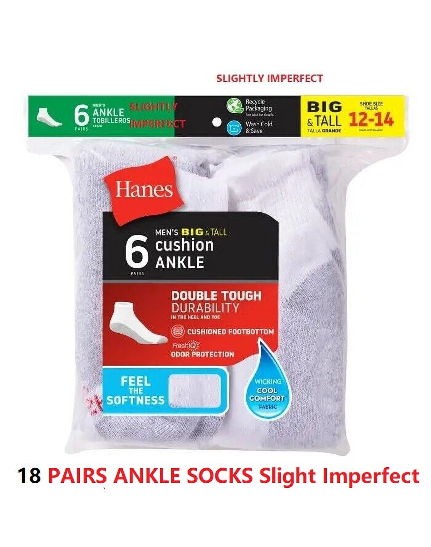 Hanes Men's BIG & TALL 18 paris Cushion Ankle socks "SLIGHTLY-IMPERFECT"  (White; 18 Pairs)
