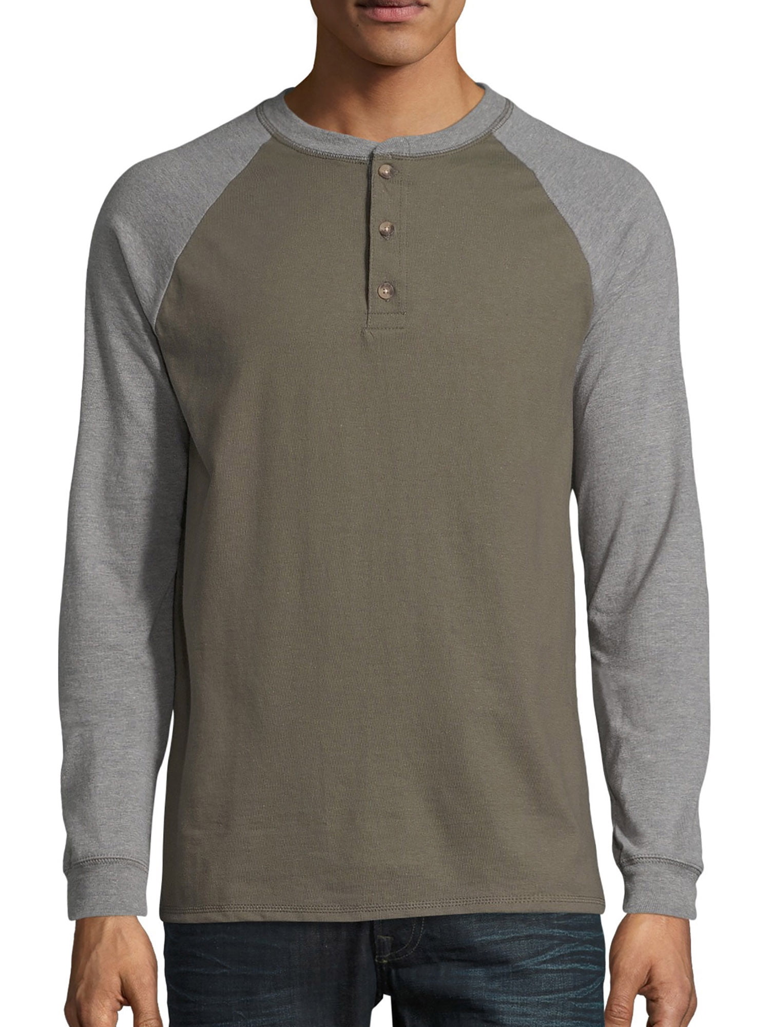 Hanes mens Long Sleeve Beefy Henley Shirt camouflage Green Heather 3X Large  for sale online