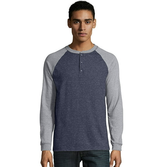 Hanes Men's and Big Men's Beefy Heavyweight Long Sleeve Three-Button Henley, Up To Size 3XL