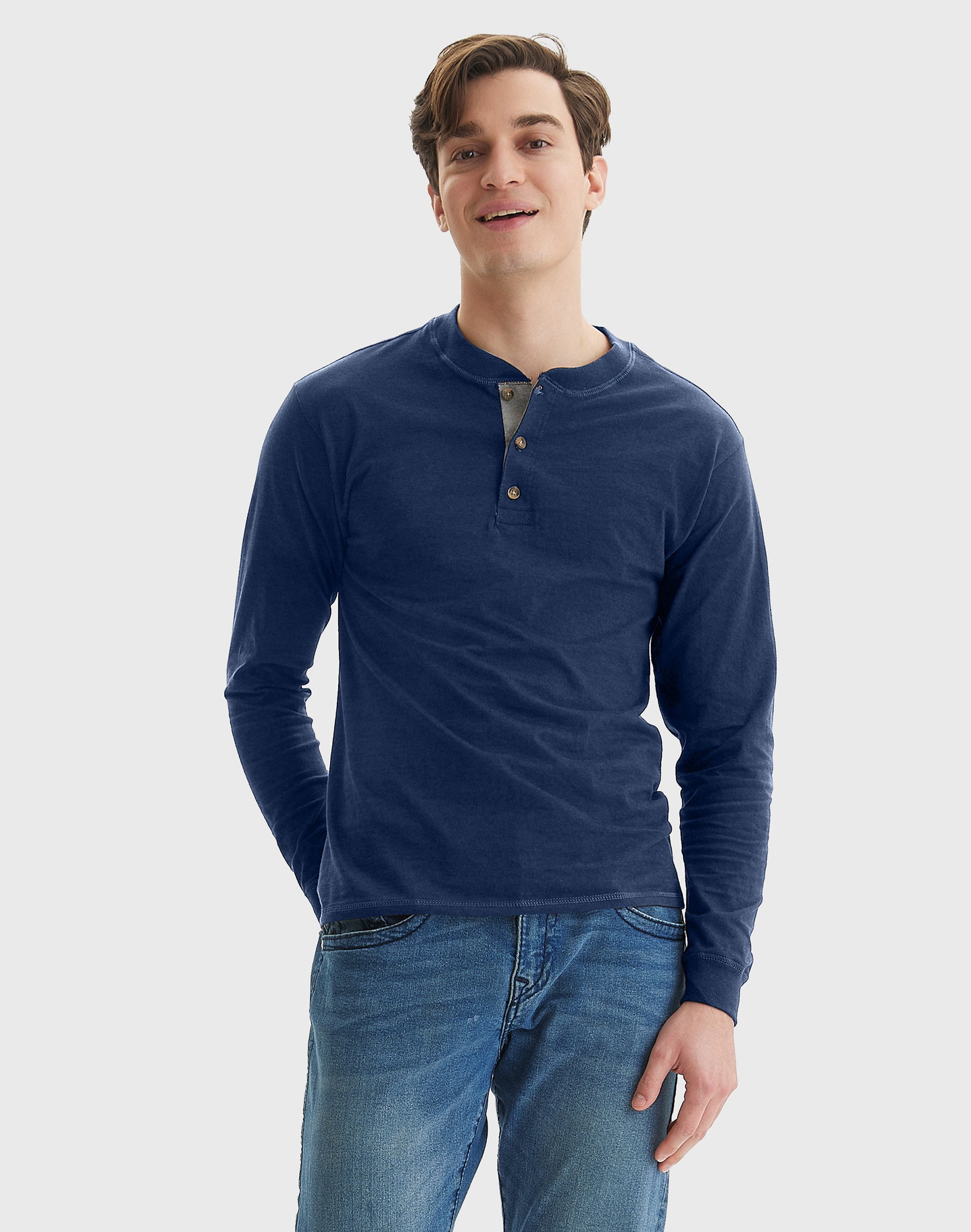 Men's Hanes® Beefy Heavyweight Henley Color: Navy Heather Size: L