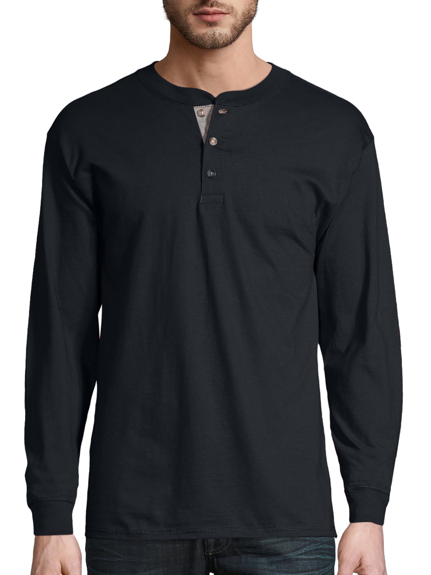 Hanes Men's Beefy Heavyweight Long Sleeve Three-Button Henley, Up to ...