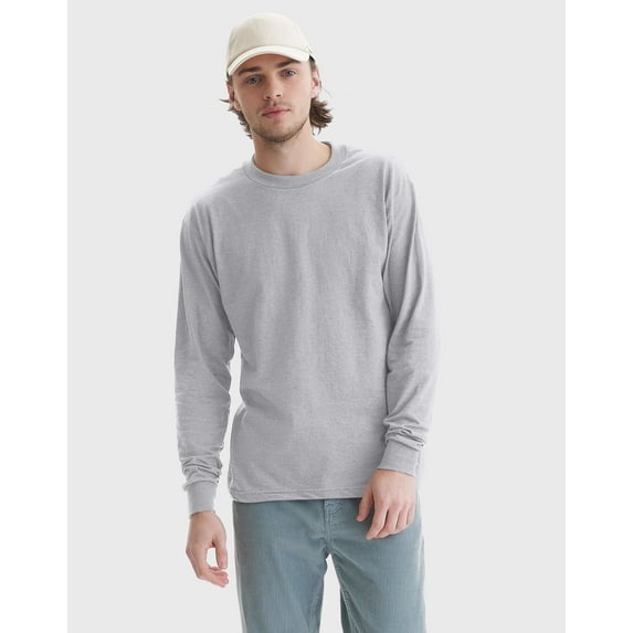 Hanes Beefy Men's Long Sleeve T-Shirt, Cotton Light Steel S