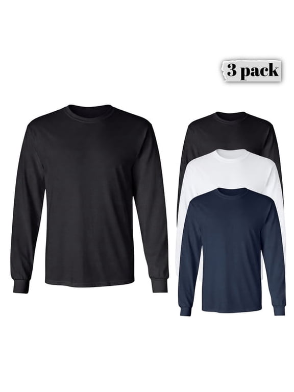 Men's Beefy-T Long Sleeve T-Shirt, Comfortable Crew Neck Assorted Color Durable Tee 3-Pack 2XL