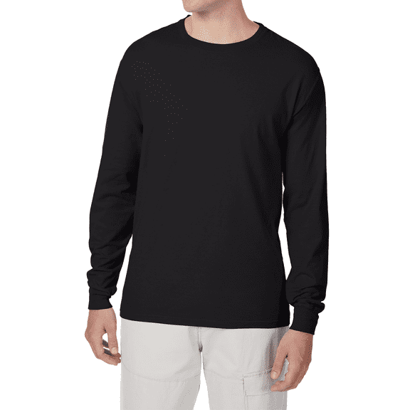 Hanes Men's Beefy-T Long Sleeve T-Shirt, Comfortable Crew Neck Classic Fit Tee, Black, L