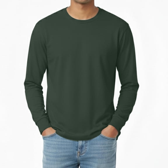 Hanes Men's Beefy-T Long Sleeve T-Shirt, Comfortable Crew Neck Classic Fit Tee, Deep Forest, L