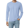 thumbnail image 1 of Hanes Men's Beefy-T Long Sleeve T-Shirt, Comfortable Crew Neck Classic Fit Tee, Light Blue, 2XL, 1 of 5