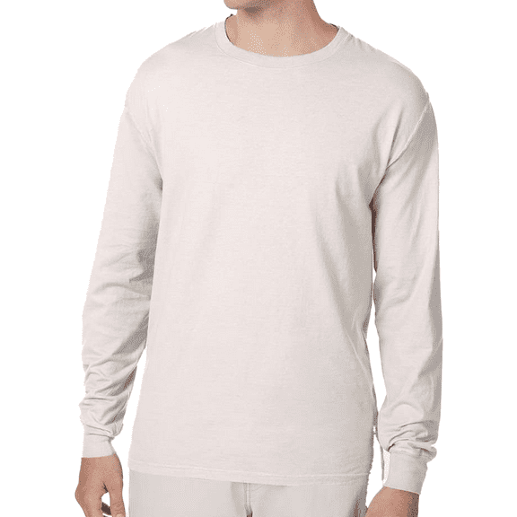 Hanes Men's Beefy-T Long Sleeve T-Shirt, Comfortable Crew Neck Classic Fit Tee, Natural, S