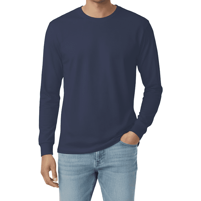 Hanes Men's Beefy-T Long Sleeve T-Shirt, Comfortable Crew Neck Classic Fit Tee, Navy, M