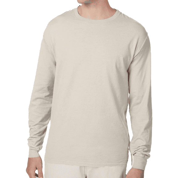 Hanes Men's Beefy-T Long Sleeve T-Shirt, Comfortable Crew Neck Classic Fit Tee, Sand, L