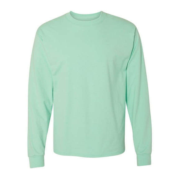 Hanes Men’s Beefy-T Long Sleeve T-Shirt, Crew Neck, Durable Pre-Shrunk Cotton Tee, Clean Mint, XL