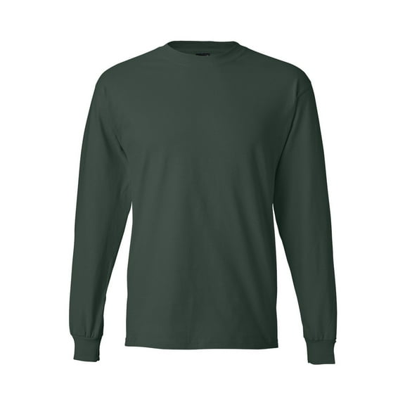 Hanes Men’s Beefy-T Long Sleeve T-Shirt, Crew Neck, Durable Pre-Shrunk Cotton Tee, Deep Forest, M