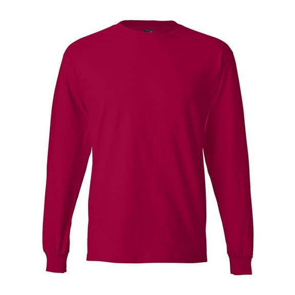 Hanes Men’s Beefy-T Long Sleeve T-Shirt, Crew Neck, Durable Pre-Shrunk Cotton Tee, Deep Red, 3XL