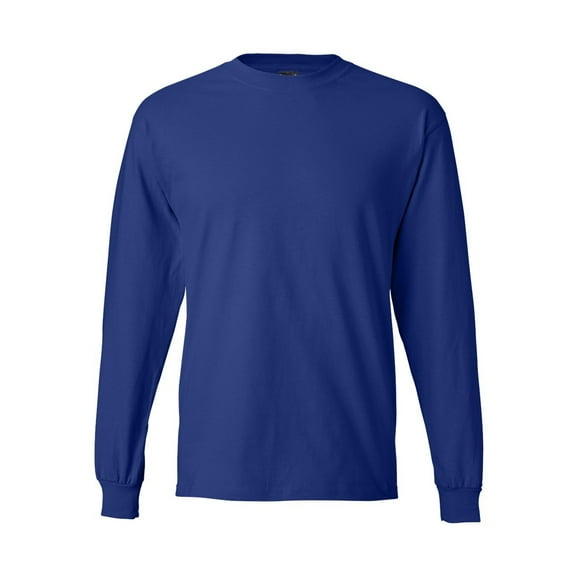 Hanes Men’s Beefy-T Long Sleeve T-Shirt, Crew Neck, Durable Pre-Shrunk Cotton Tee, Deep Royal, XL
