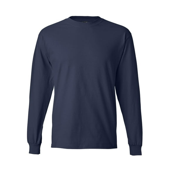 Hanes Men’s Beefy-T Long Sleeve T-Shirt, Crew Neck, Durable Pre-Shrunk Cotton Tee, Navy, XL