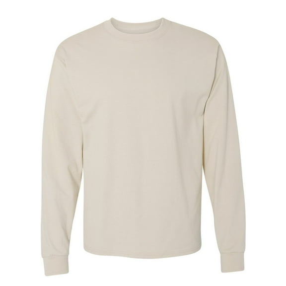 Hanes Men’s Beefy-T Long Sleeve T-Shirt, Crew Neck, Durable Pre-Shrunk Cotton Tee, Sand, 2XL