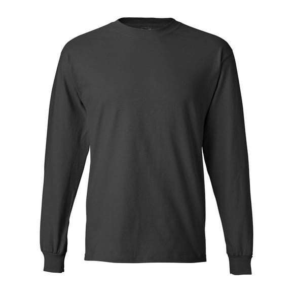 Hanes Men’s Beefy-T Long Sleeve T-Shirt, Crew Neck, Durable Pre-Shrunk Cotton Tee, Smoke Grey, XL