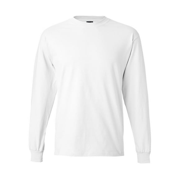 Hanes Men’s Beefy-T Long Sleeve T-Shirt, Crew Neck, Durable Pre-Shrunk Cotton Tee, White, 3XL