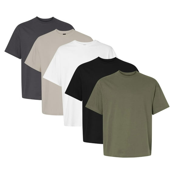 Hanes Men's Beefy-T Retro Street T-Shirt, 100% Ring-Spun Cotton Short Sleeve Crewneck Tees, Plain Bulk Tee Shirt (Bright Color 5 Pack, L)