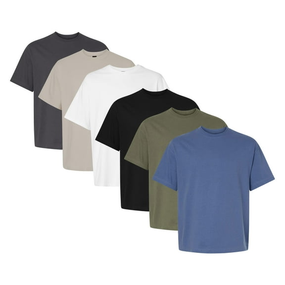 Hanes Men's Beefy-T Retro Street T-Shirt, 100% Ring-Spun Cotton Short Sleeve Crewneck Tees, Plain Bulk Tee Shirt (Bright Color 6 Pack, M)