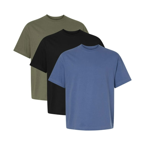 Hanes Men's Beefy-T Retro Street T-Shirt, 100% Ring-Spun Cotton Short Sleeve Crewneck Tees, Plain Bulk Tee Shirt (Dark Color 3 Pack, M)