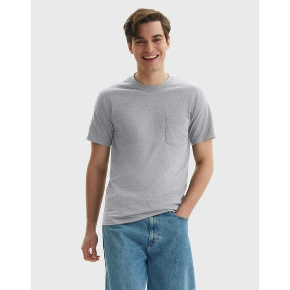 Hanes Beefy-T Unisex Cotton Pocket T-Shirt Light Steel M
