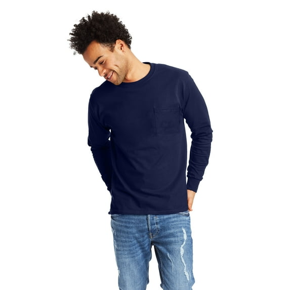 Hanes Men's & Big Men's Essentials Long Sleeve Pocket Tee, Sizes S-3XL