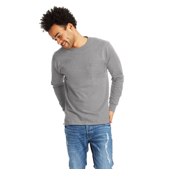 Hanes Men's & Big Men's Essentials Long Sleeve Pocket Tee, Sizes S-3XL