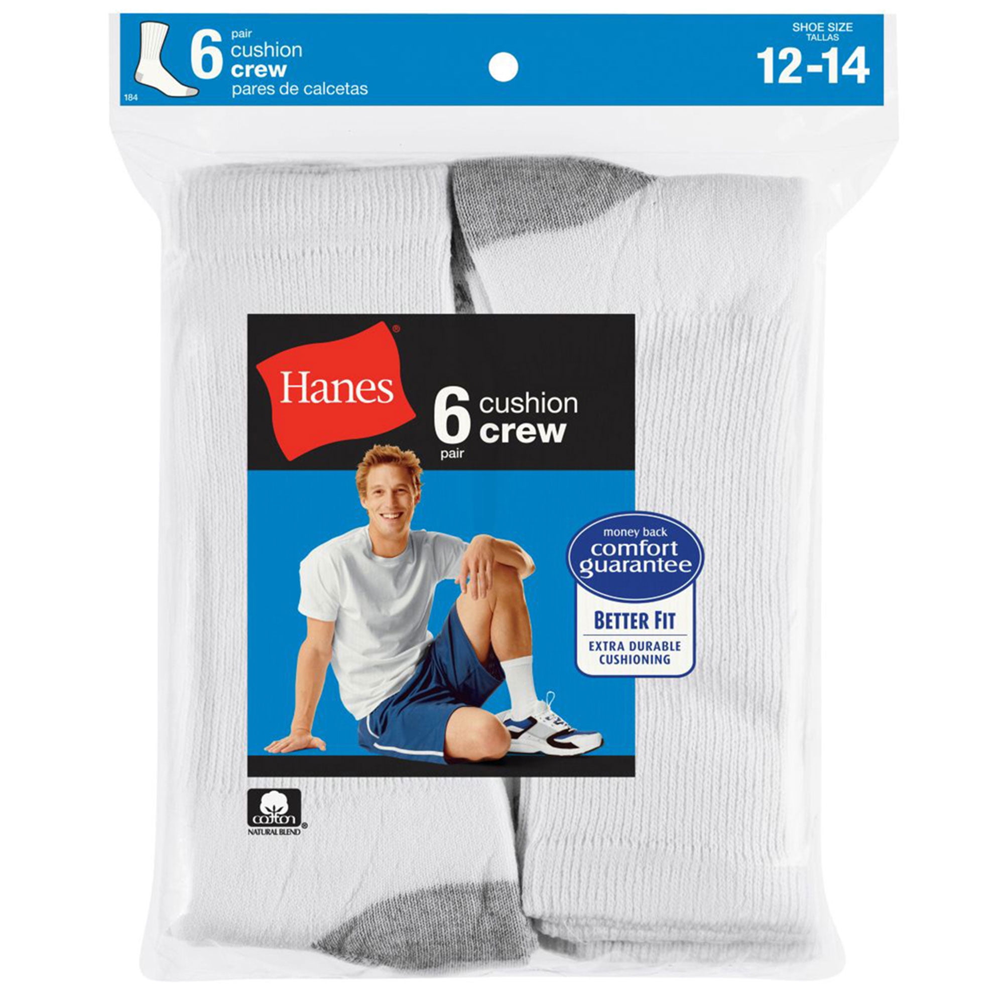 Hanes Men's Big & Tall Cushion Crew Socks 6Pack, Style 144/6