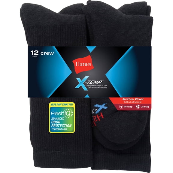 Hanes Men's Big & Tall X-Temp Active Cool Crew Socks, 12 Pack