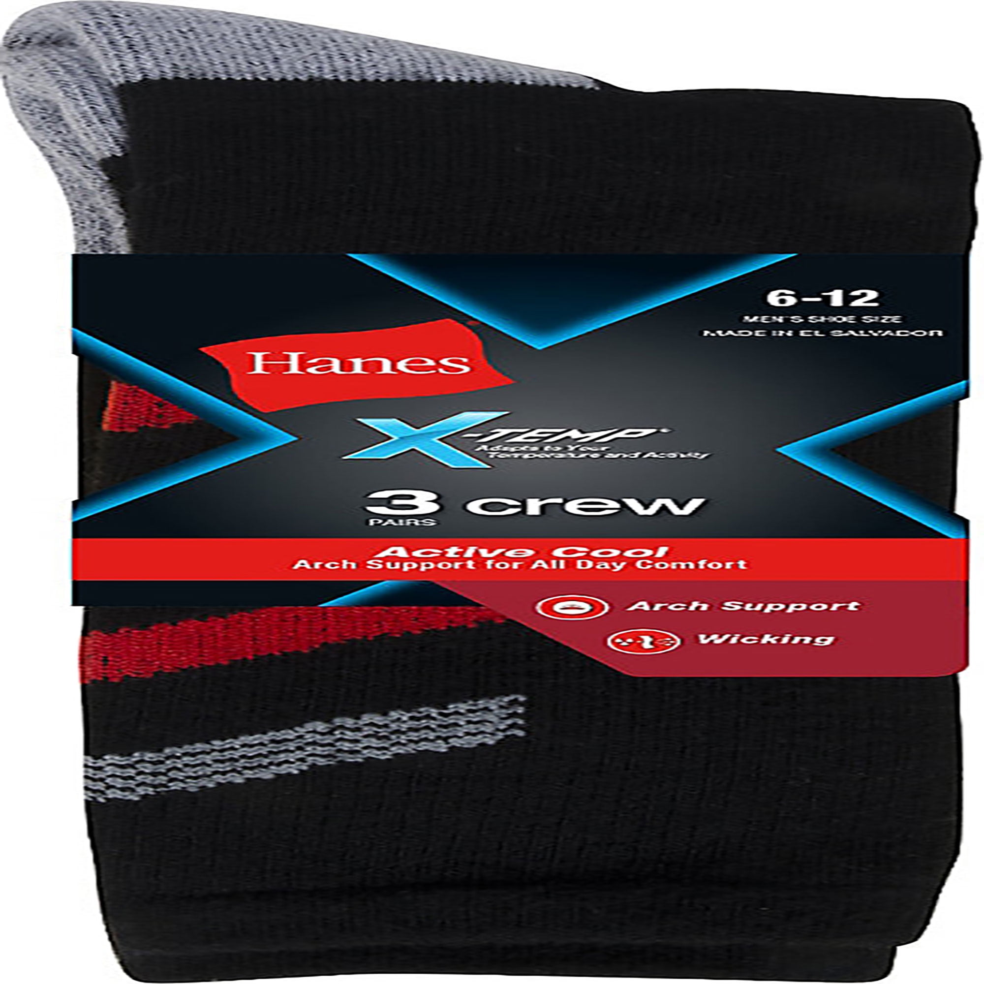 Hanes Men's Big & Tall XTemp Active Cool Crew Socks 3Pack, Style 518