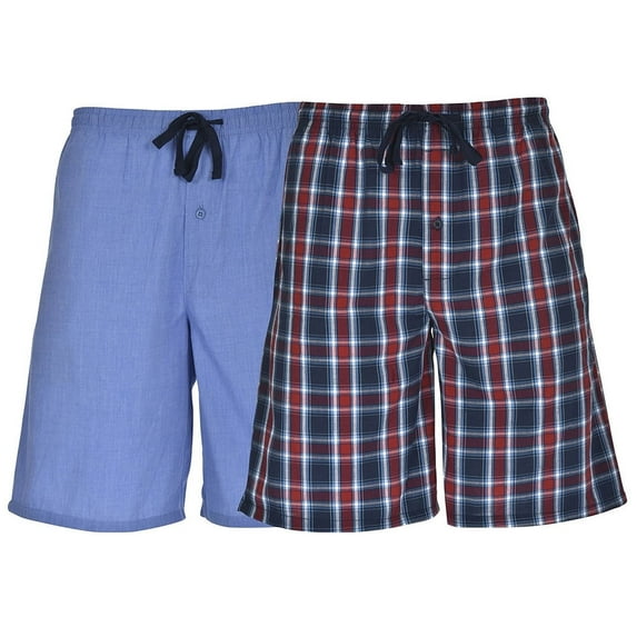Hanes Men's Big Woven Jam Shorts - 2 Pack Plaid and Solid 41602-7X (Blue/Red Plaid)