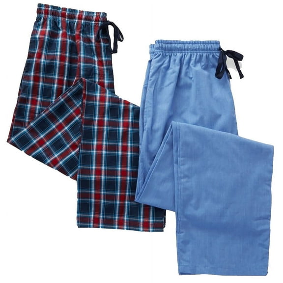 Hanes Men's Big and Tall Woven Pants - 2 Pack Plaid and Solid 41601-XXXXX (Blue/Red Plaid)