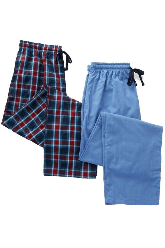 Men's Big and Tall Woven Pants - 2 Pack Plaid and Solid 41601-XXXXX (Blue/Red Plaid)