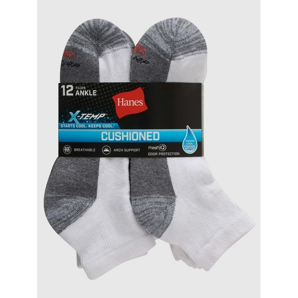 Hanes Men's Big and Tall X-Temp Cushioned + Arch & Vent Ankle Socks ...